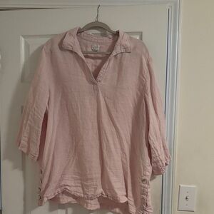 Sigrid Olsen Pink Linen Blouse with Button Detail size 1X